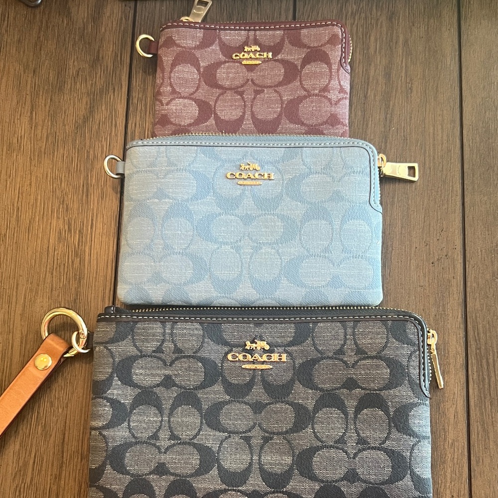 Coach Wristlet Set - Burgundy, Blue, Gray